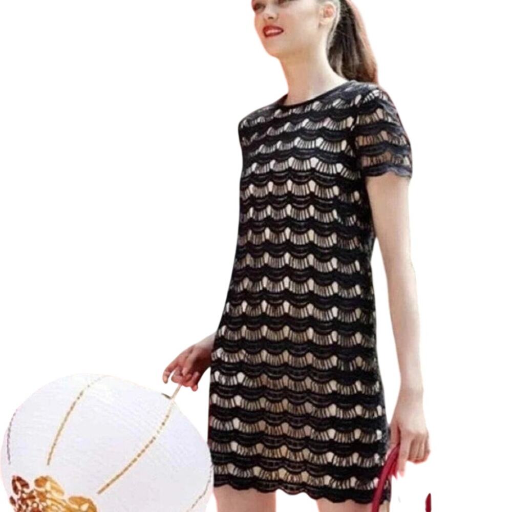 Kate Spade Virginia Black Lace Sheath Dress with Nude Lining Sz 2 Scallop Edges